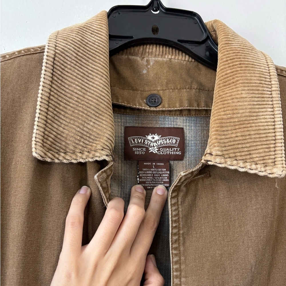 Vintage Men Barn Levis Distressed Tan Brown Jacket Corduroy Plaid Jacket Large - Picture 2 of 15